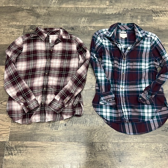 American Eagle Outfitters Tops - American Eagle Boyfriend Fit Plaid Flannel Bundle Black/Wine and Teal/Purple